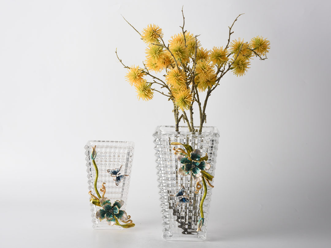 Decoro Vaso in Vetro Baccarat con Iris e Farfalle